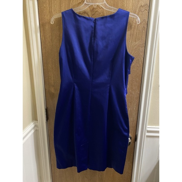 Talbots Satin Layered Zip Back Sleeveless  Formal Pencil Dress Sz 16 Royal Blue - Picture 2 of 10